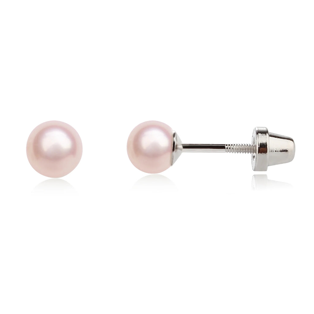 Cherished Moments Sterling Silver Child's Pink Freshwater Pearl Screw Back Earrings (HE)