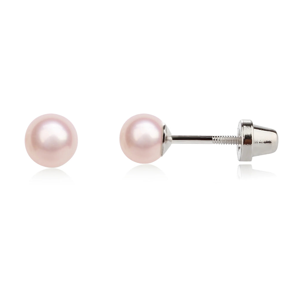 Cherished Moments Sterling Silver Child's Pink Freshwater Pearl Screw Back Earrings