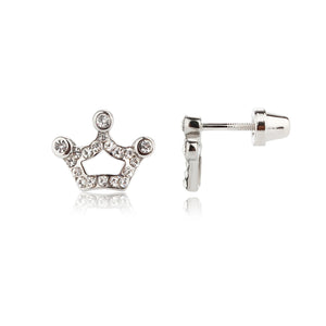Cherished Moments Sterling Silver Princess Tiara Crown Earrings with Screw Backs (HE)
