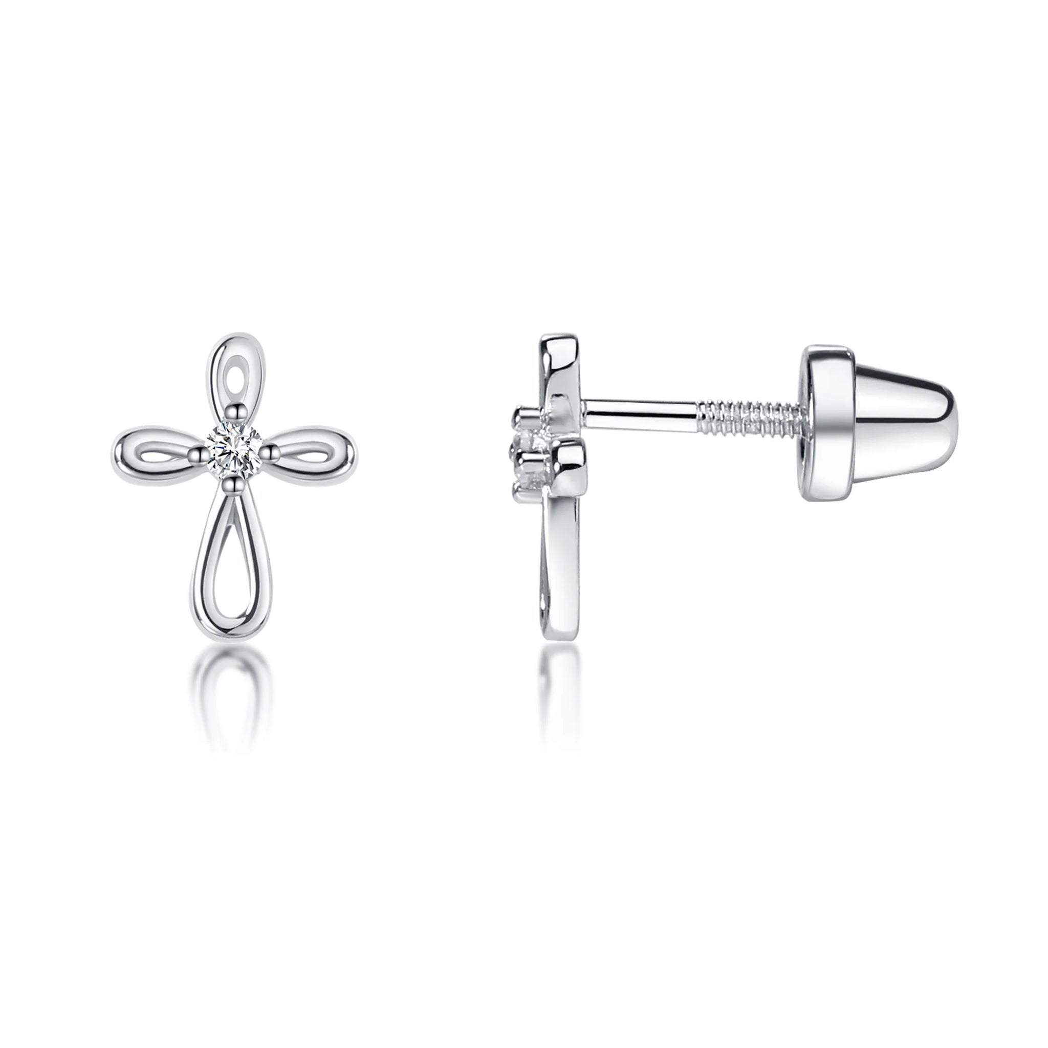Cherished Moments Sterling Silver Infinity Cross Earrings for Baptism or Christening Gifts (HE)