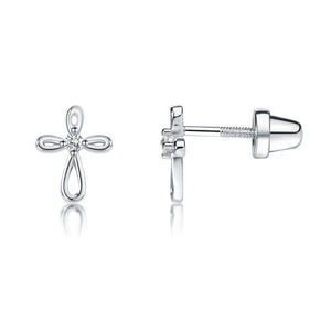 Cherished Moments Sterling Silver Infinity Cross Earrings for Baptism or Christening Gifts (HE)