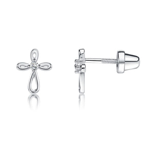 Cherished Moments Sterling Silver Infinity Cross Earrings for Baptism or Christening Gifts