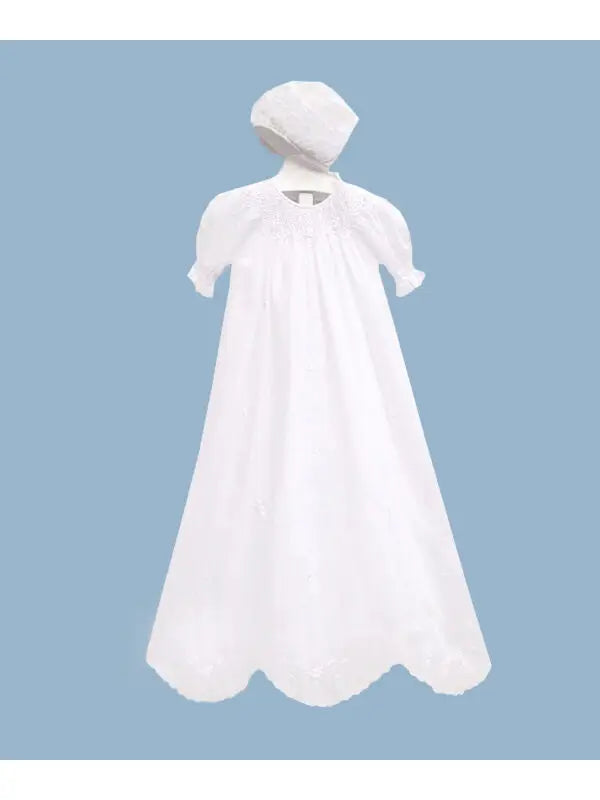 Fantaisie Kids 5813 Scalloped Bishop Christening Gown with Bonnet (HE)