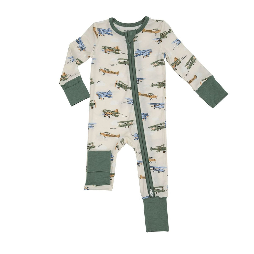 Angel Dear 126F3VIA Vintage Airplane 2 Way Bamboo Zipper Footie (STHE)