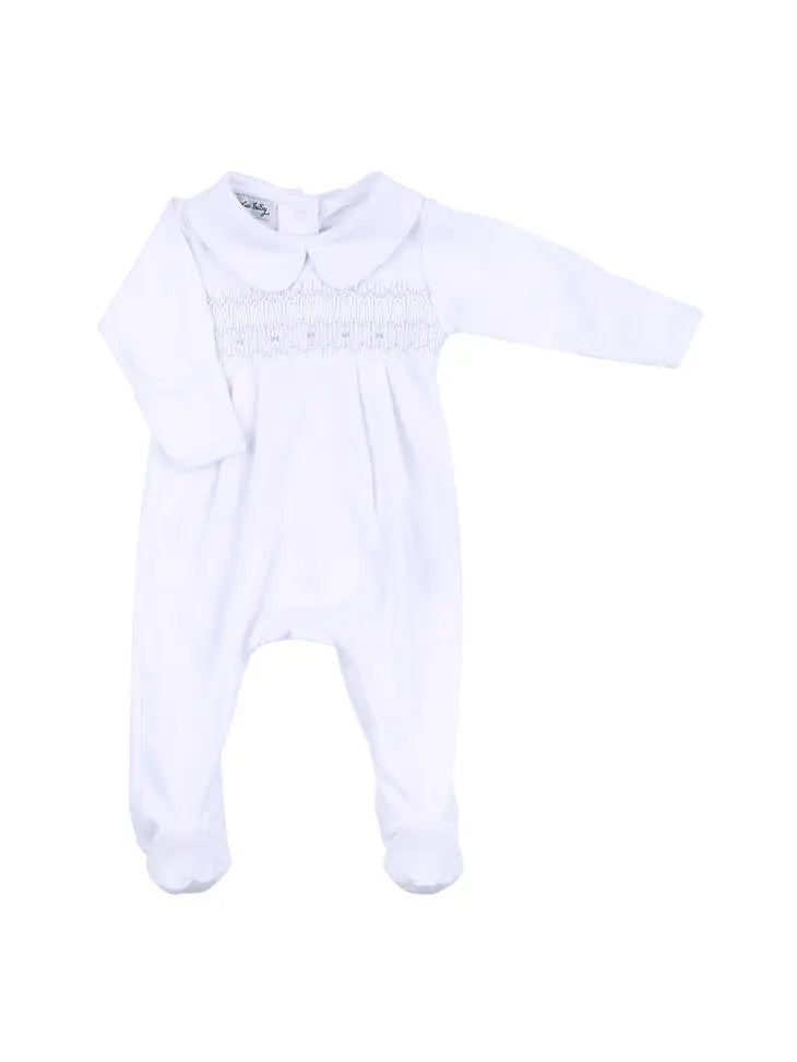Magnolia Baby Alice and Andrew Blue Smocked Collared Boy Footie (HE)