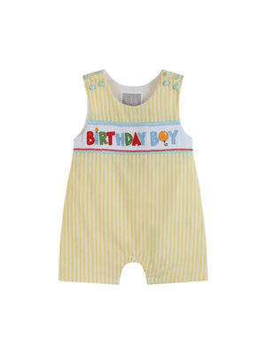Lil Cactus Yellow Striped 'Birthday Boy' Smocked Shortalls (HE)
