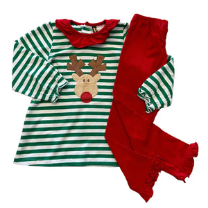 Banana Split Reindeer Applique Ruffle Pant Set