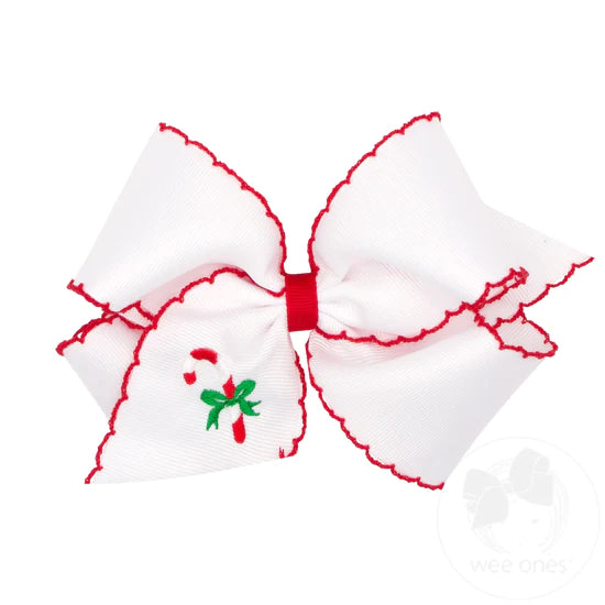 Wee Ones 1537 King Grosgrain Hair bow with Moonstitch Edge and Christmas Embroidery