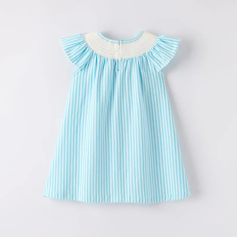Auraquise Back To School Blue Stripes Apple Smocked Dress