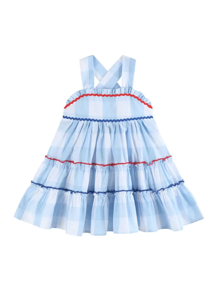 Lil Cactus Blue Gingham Layered Sundress(STHE)