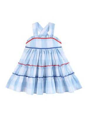 Lil Cactus Blue Gingham Layered Sundress(STHE)