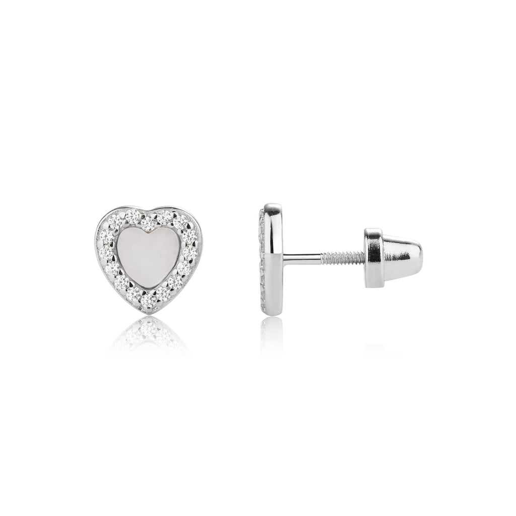 Sterling Silver Mother of Pearl Heart Earring Valentine Gift