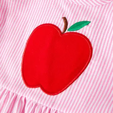 Auraquise Back To School Pink Stripes Apple Applique Dress (HE)