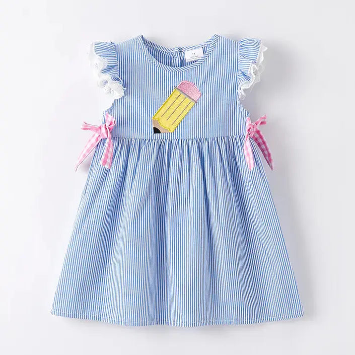 Auraquise Back To School Blue Stripes Pencil Applique Dress