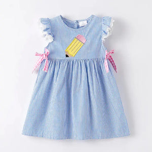 Auraquise Back To School Blue Stripes Pencil Applique Dress