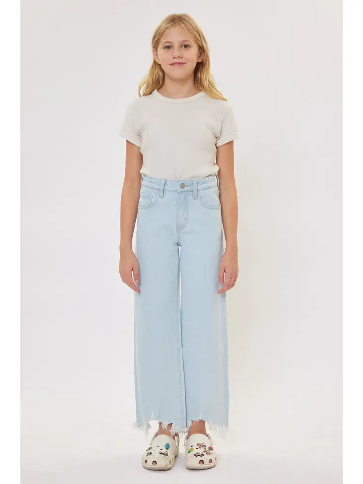 KanCan Girls YCWD50004L Kids High Rise Wide Leg Jeans Light Wash