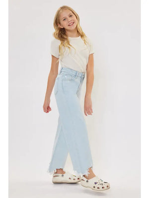 KanCan Girls YCWD50004L Kids High Rise Wide Leg Jeans Light Wash
