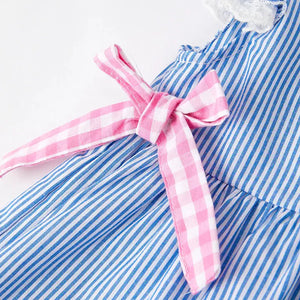 Auraquise Back To School Blue Stripes Pencil Applique Dress