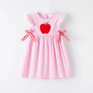 Auraquise Back To School Pink Stripes Apple Applique Dress (HE)