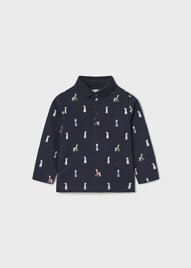 Mayoral 2169 Navy Jersey Polo Shirt Dog Print (STHE)