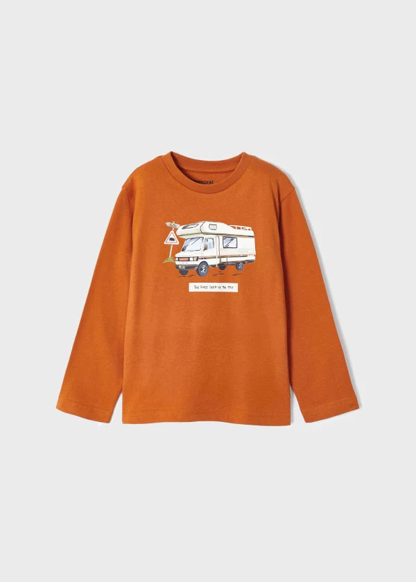 Mayoral 4023 CAMPER PRINTED LONG SLEEVE TEE-Orange (STHE)