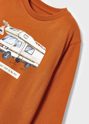 Mayoral 4023 CAMPER PRINTED LONG SLEEVE TEE-Orange (STHE)