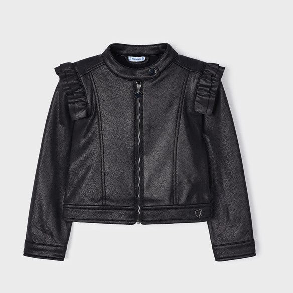 Mayoral 4405 Girls Faux Leather Sparkle Jacket - Black(STHE)