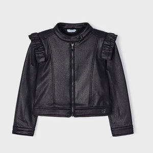 Mayoral 4405 Girls Faux Leather Sparkle Jacket - Black