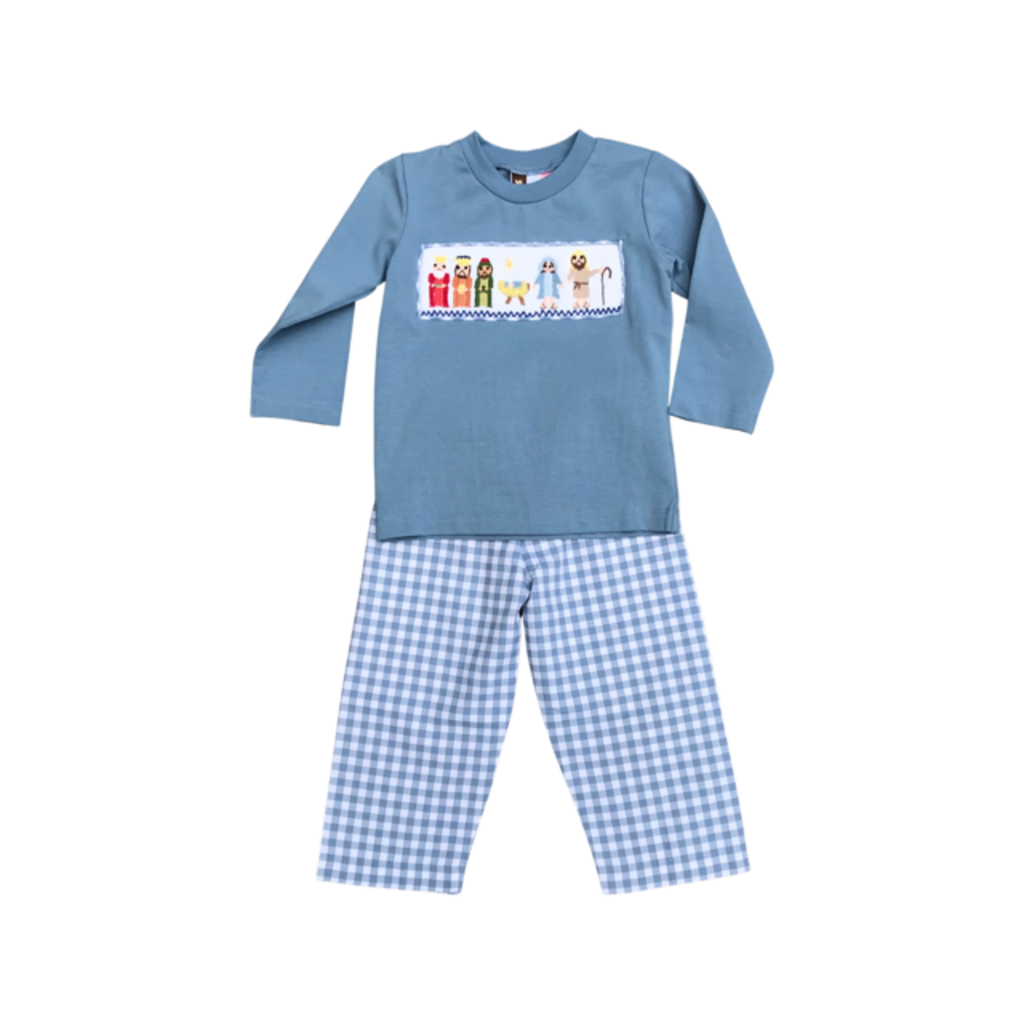 Banana Split Nativity Smocked Boys Long Sleeve T-Shirt and Pants Set (STHE)