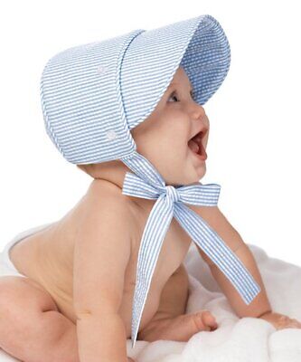 Mud Pie 1502217 Blue and White Stripe Seersucker Bonnet (STHE)