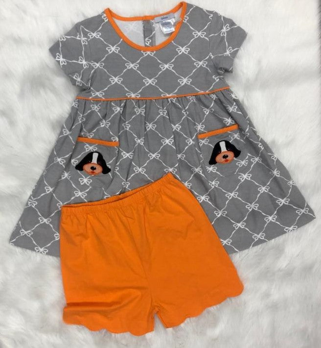 Ishtex Tennessee Smokey Grey with White Bows Girl Set with Pockets (STHE)
