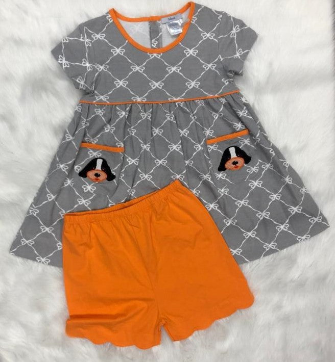 Tennessee Smokey Grey with White Bows Girl Set with Pockets