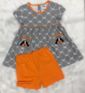 Ishtex Tennessee Smokey Grey with White Bows Girl Set with Pockets