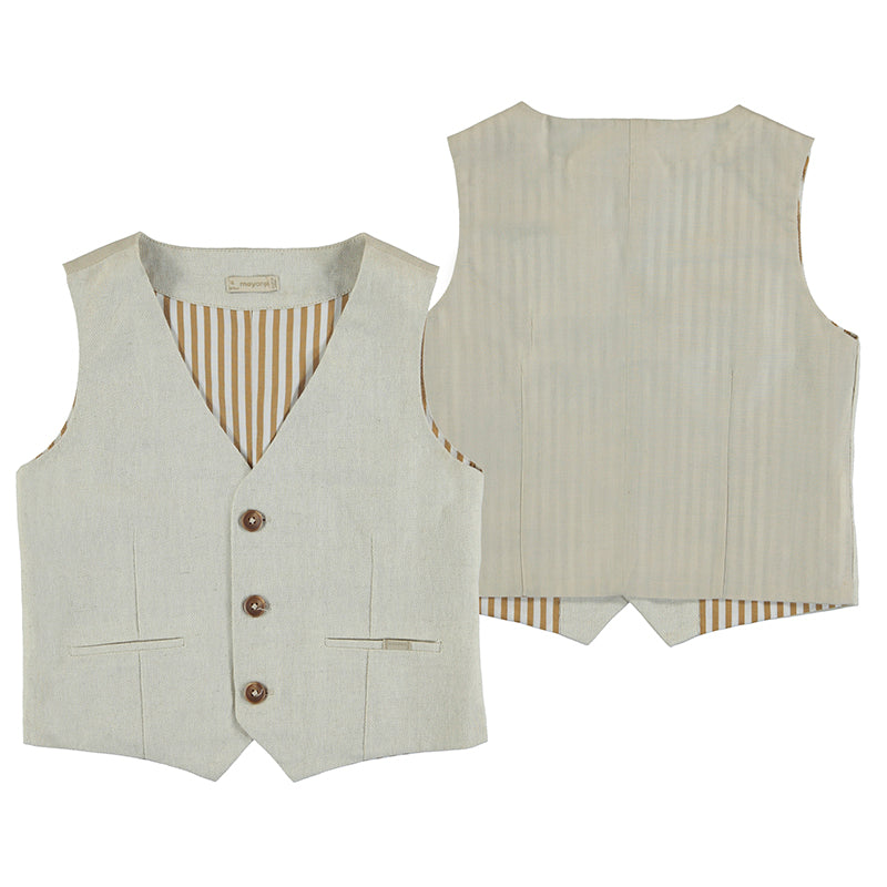 Mayoral 3338-052 Oat Linen Vest Coordinates with Mayoral 3247 shorts