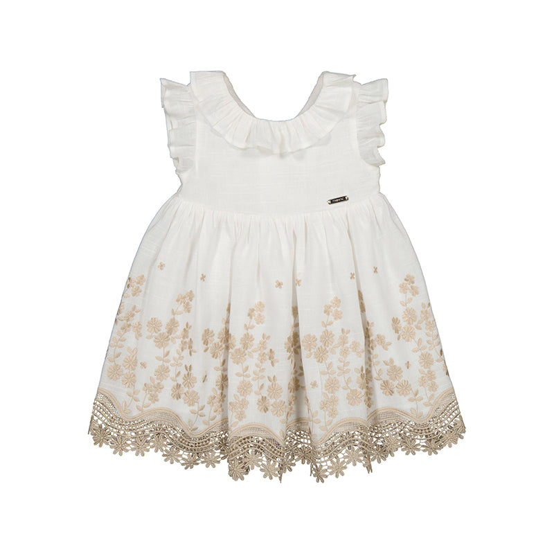 Mayoral 1955-77 White and Gold Embrodiery Dress