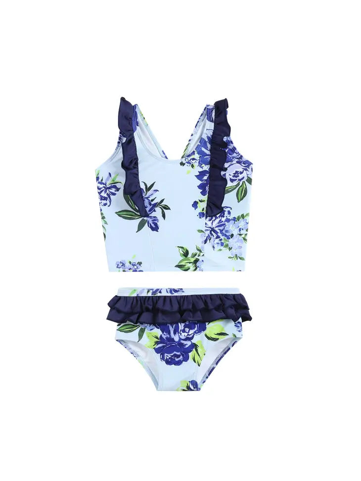 Lil Cactus Blue Rose Ruffle Tankini Swim Set  Blue Rose Swim