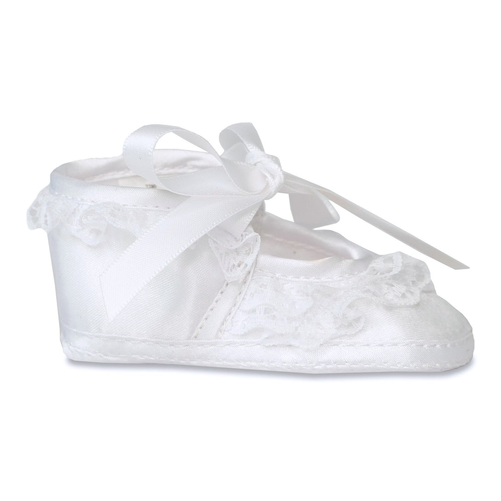 Baby Deer 2280 by Trimfoot Co. White Satin Slipper Lace Rosette (STHE)