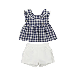 Mayoral 1283-047 Checked Blouse and Short Set