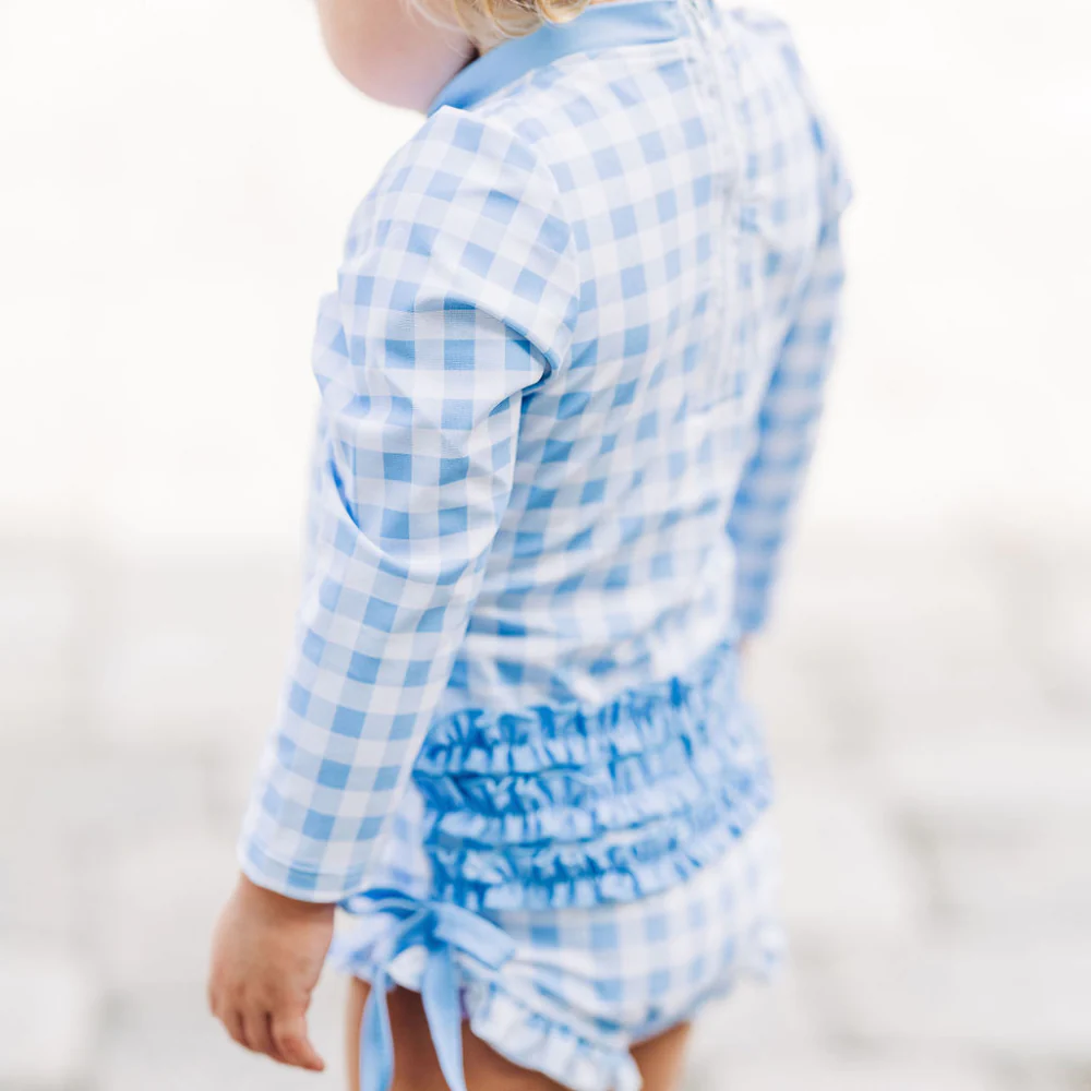Sugar Bee Girls Blue Gingham Ruffle Bottom Swimsuit (STHE)