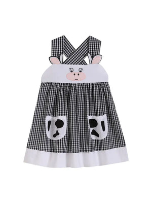Lil Cactus Black Gingham Cute Cow Pocket Sundress (STHE)