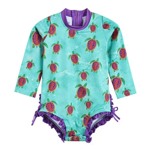 Lil Cactus Turquoise Turtle Ruffle Swimsuit