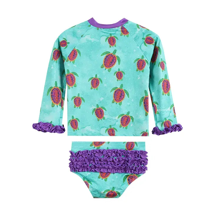 Lil Cactus Turquoise Turtle Ruffle Rashguard 2 pc Set