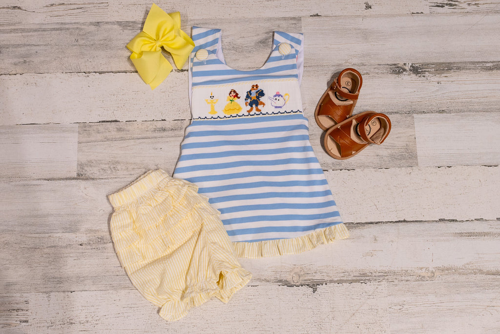 Banana Split Be Our Guest Smocked Knit Bloomer Set