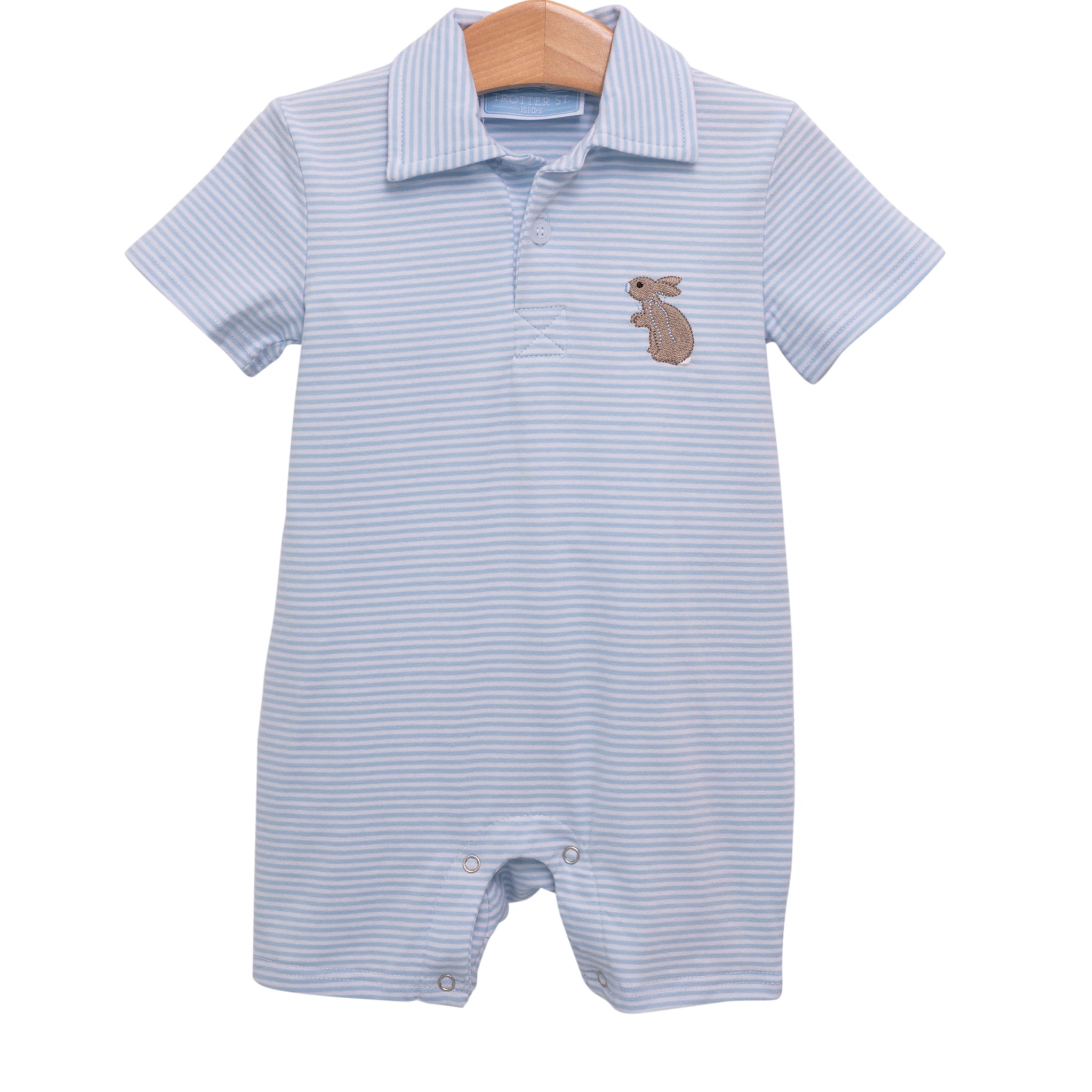 Trotter Street Kids Bunny Embroidery Polo Romper-Boys