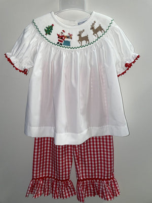 Three Sisters Christmas Time Smocked Girls Pant Set (STHE)