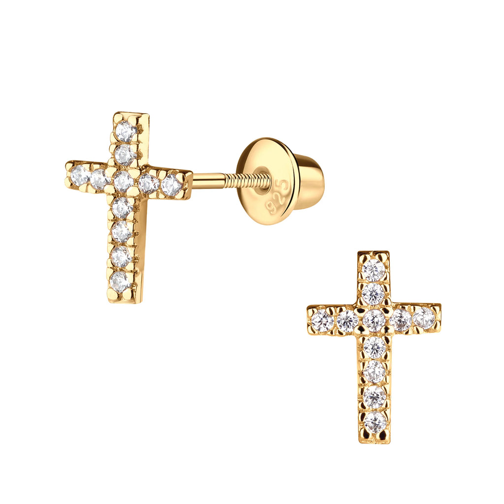 Cherished Moments Gold-Plated Children's Cross CZ Earring