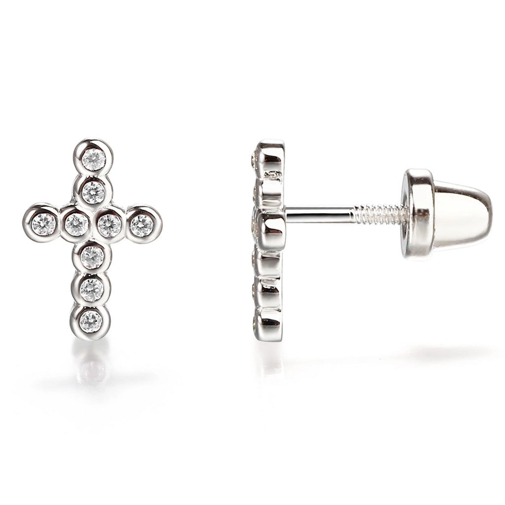 Cherished Moments SSE 506 Sterling Silver Clear CZ Cross Earrings