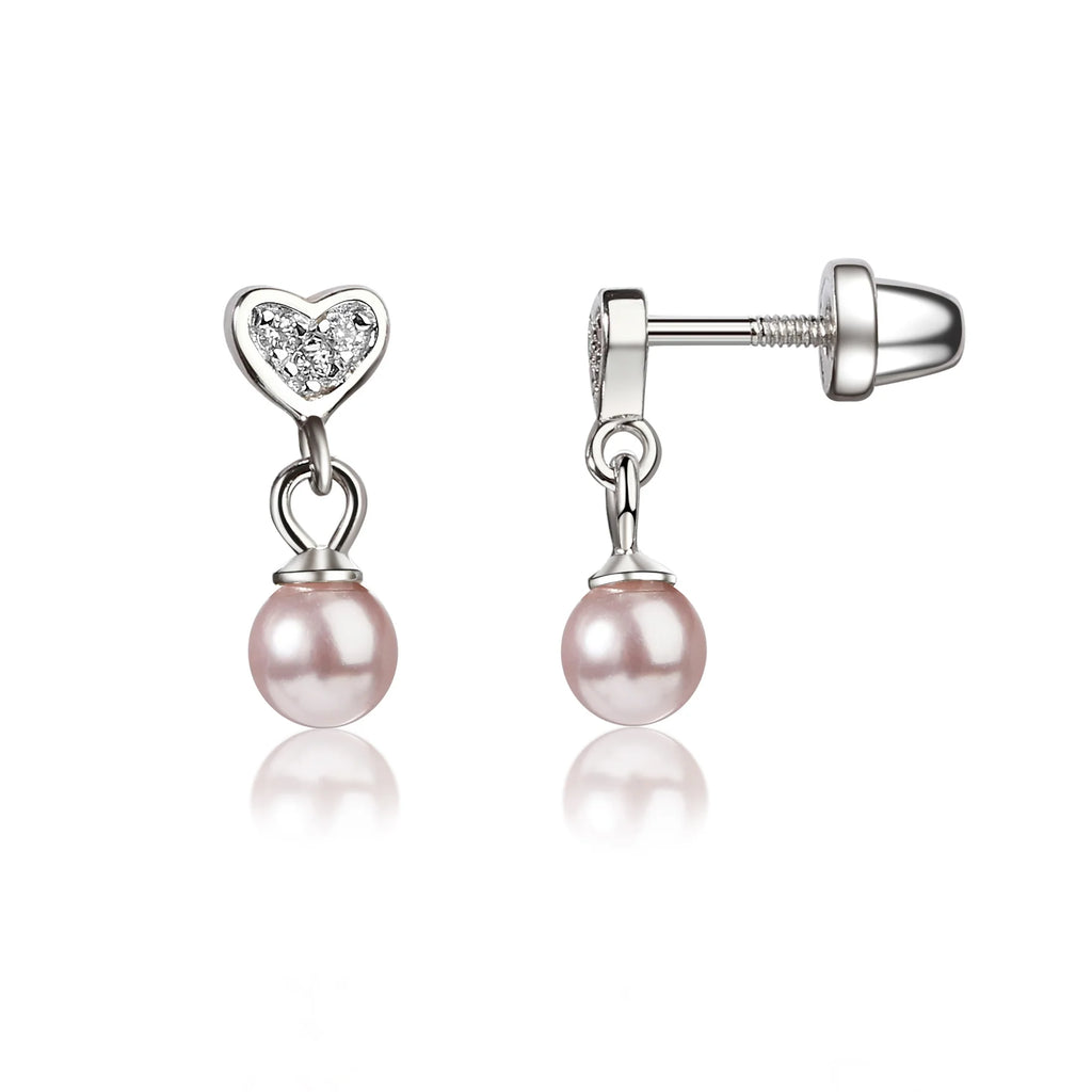 Cherished Moments SSE 511 Sterling Silver Earring with CZ Heart Dangling Pink Pearl (HE)
