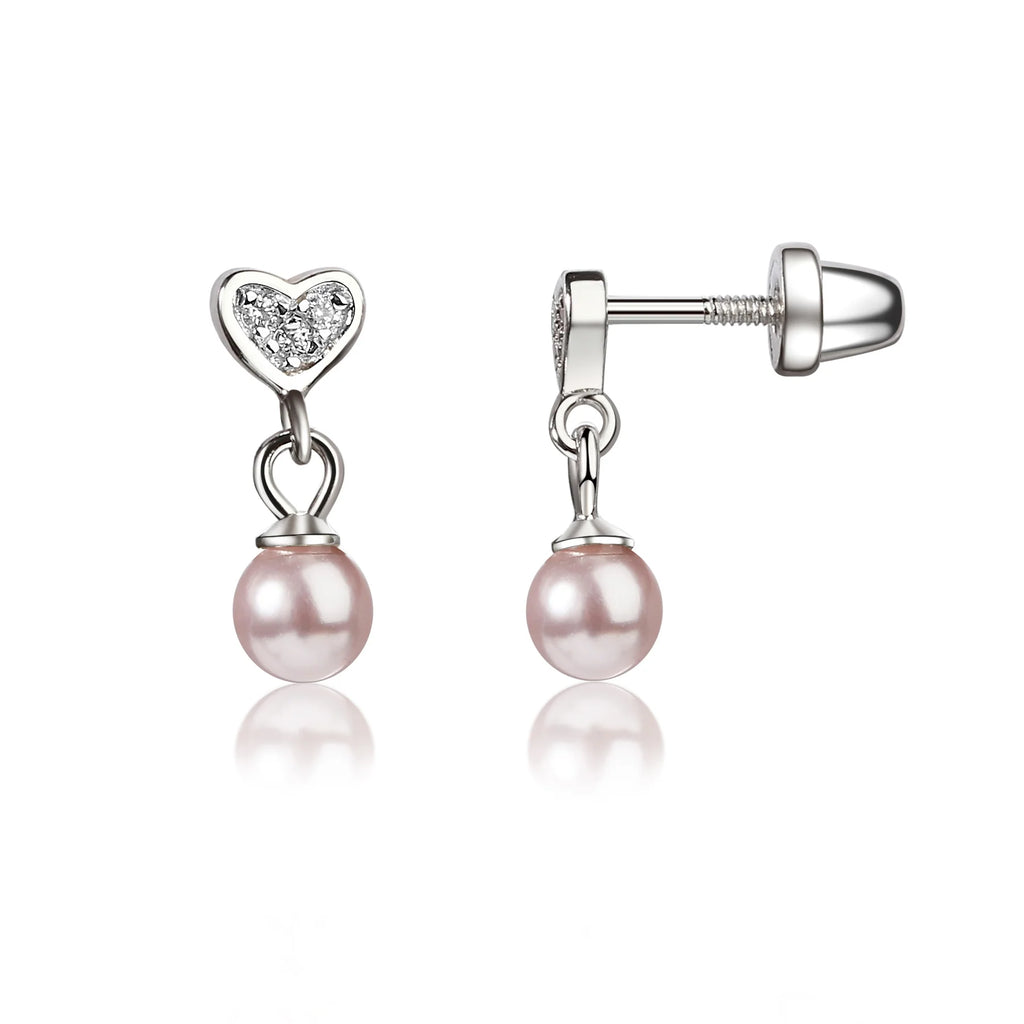 Cherished Moments SSE 511 Sterling Silver Earring with CZ Heart adn Danglling Pink Pearl