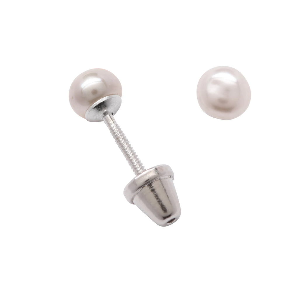 Cherished Moments Sterling Silver Child's White Pearl Earrings (HE)